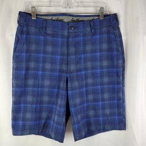 Ben Hogan Blue Plaid Performance Stretch Flat Front Mens Golf Shorts Size 34